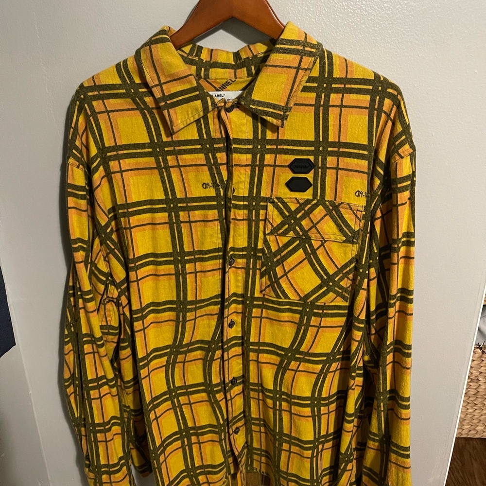 OFF-WHITE C/O VIRGIL ABLOH YELLOW PLAID OVERSIZED FLANNEL JACKET SIZE LARGE